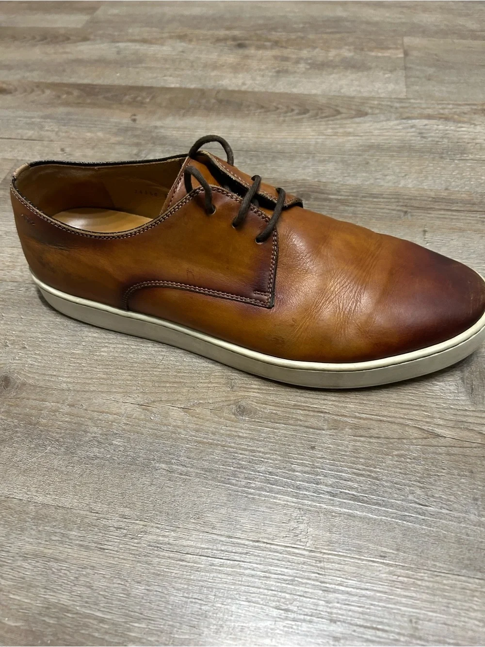 Magnanni Men’s Size 10.5 Cognac Brown Leather Lace-Up Slip-On Sneakers